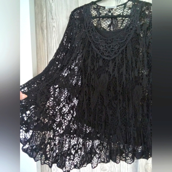 Goth Black Mesh Hi Lo Tunic Top XL - Picture 2 of 12